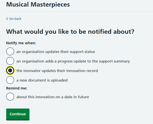 Screenshot of the notification options.